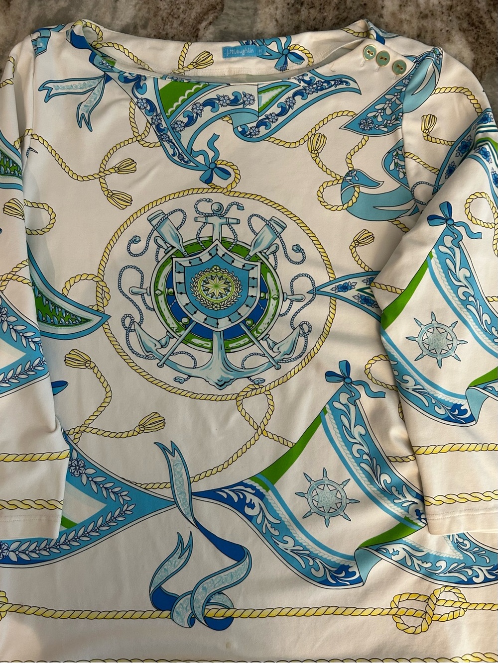 J. McLaughlin Blue, Teal and White Nautical Print Top
